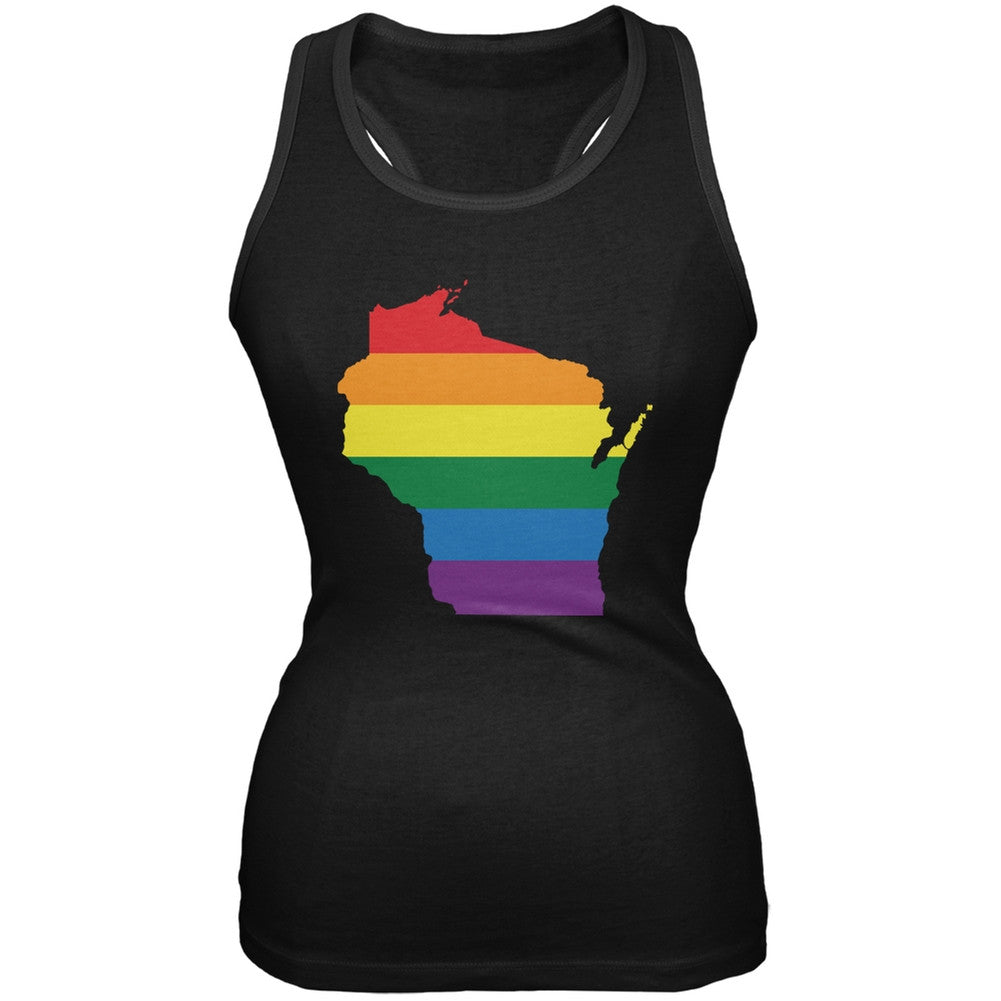 Wisconsin LGBT Lesbian Pride Rainbow Black Juniors Soft Tank Top Juniors Tank Tops Old Glory 2XL Black