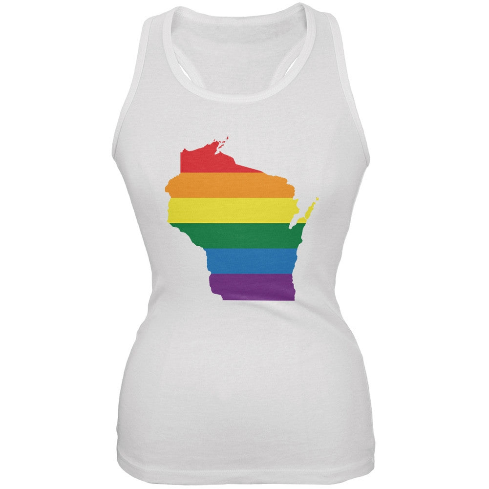 Wisconsin LGBT Lesbian Pride Rainbow White Juniors Soft Tank Top Juniors Tank Tops Old Glory 2XL White