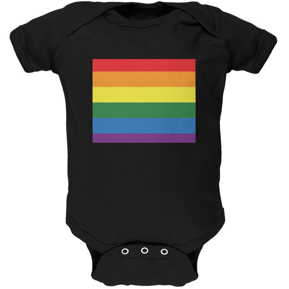 Wyoming LGBT Gay Pride Rainbow Black Soft Baby One Piece Baby One Piece Old Glory 0-3M Black