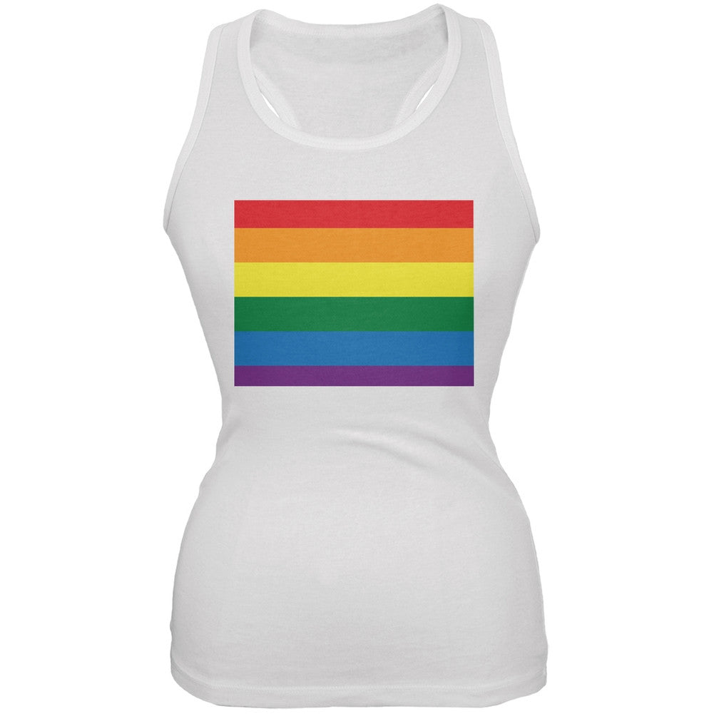 Wyoming LGBT Lesbian Pride Rainbow White Juniors Soft Tank Top Juniors Tank Tops Old Glory 2XL White
