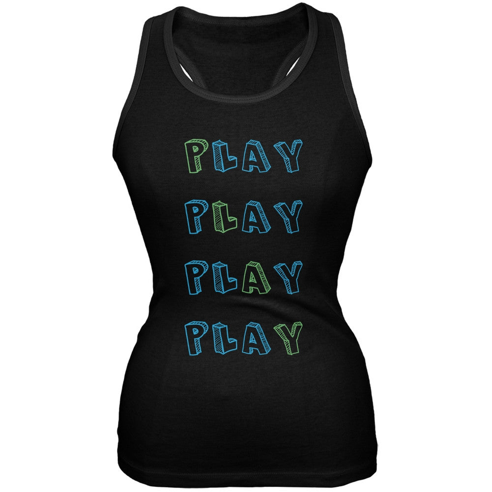 All About Play Black Soft Juniors Tank Top Juniors Tank Tops Old Glory SM Black