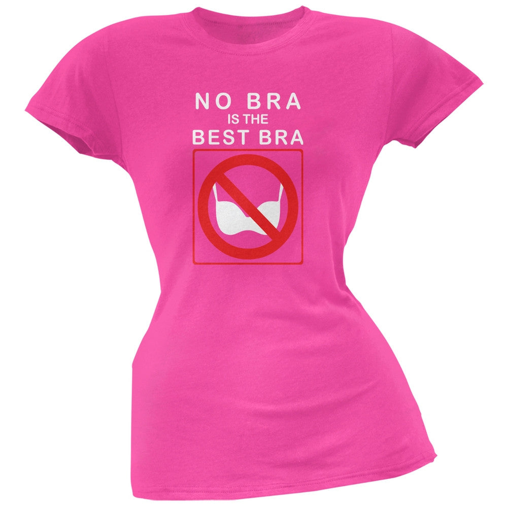 Best No Bra Funny Hot Pink Juniors Soft T-Shirt Juniors T-Shirts Old Glory 2XL Pink
