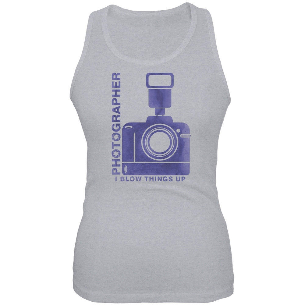Photographer Blow Things Up Funny Heather Grey Juniors Soft Tank Top Juniors Tank Tops Old Glory 2XL Grey