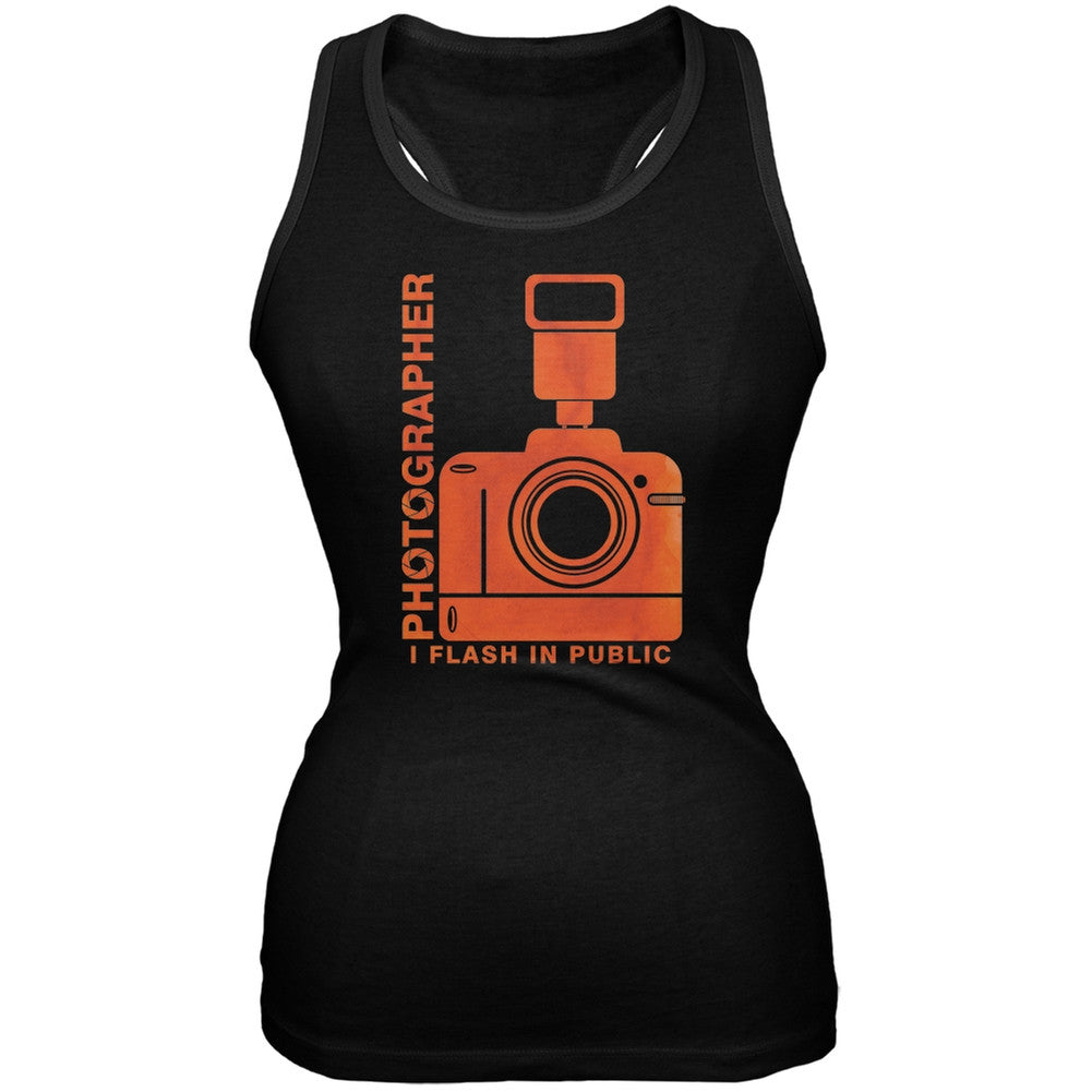 Photographer Flash in Public Funny Black Juniors Soft Tank Top Juniors Tank Tops Old Glory 2XL Black