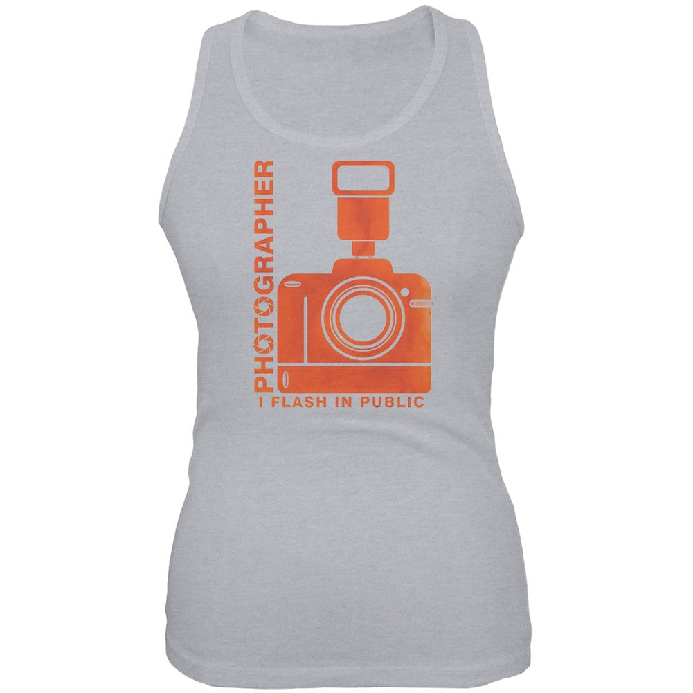 Photographer Flash in Public Funny Heather Grey Juniors Soft Tank Top Juniors Tank Tops Old Glory 2XL Grey