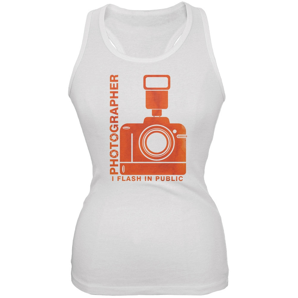 Photographer Flash in Public Funny White Juniors Soft Tank Top Juniors Tank Tops Old Glory 2XL White