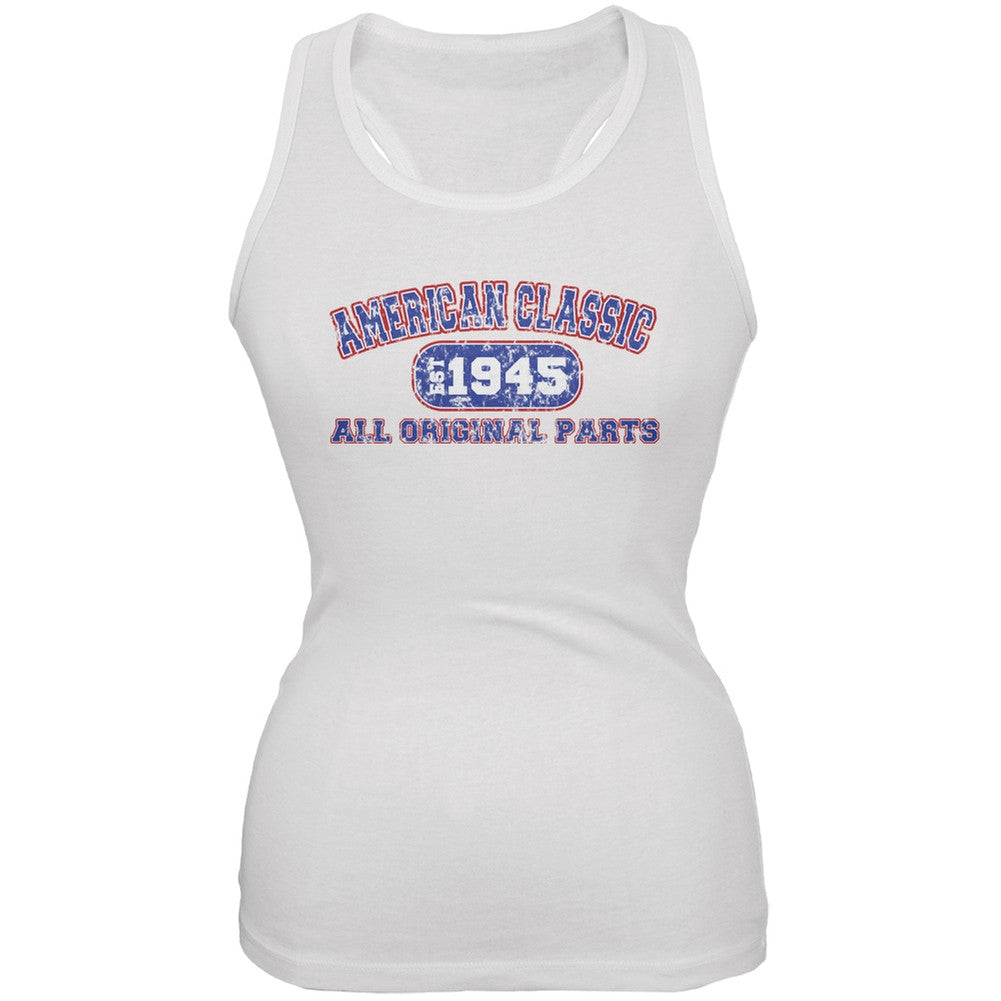 Classic American 1945 Funny White Juniors Soft Tank Top Juniors Tank Tops Old Glory 2XL White