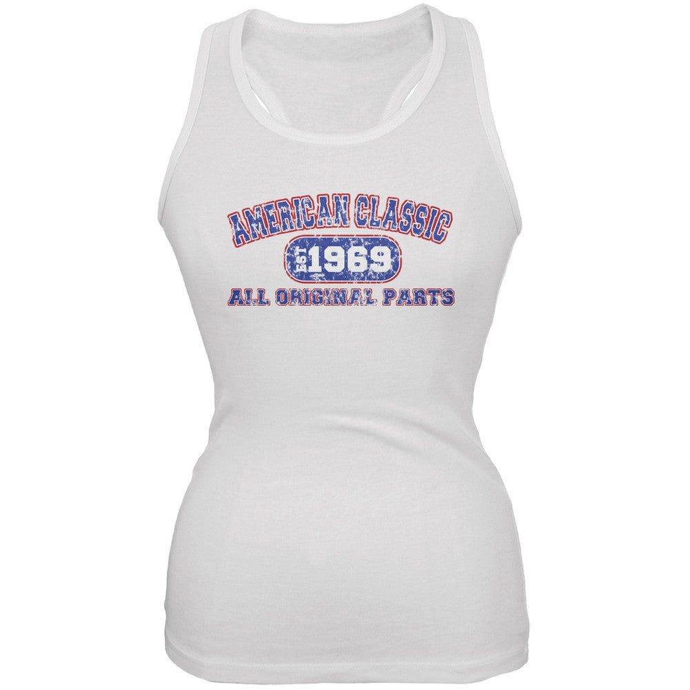 Classic American 1969 Funny White Juniors Soft Tank Top Juniors Tank Tops Old Glory 2XL White