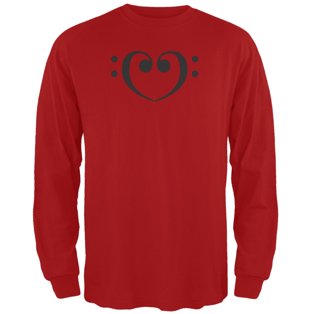 Bass Clef Heart Red Adult Long Sleeve T-Shirt Men's Long Sleeves Old Glory 2XL Black