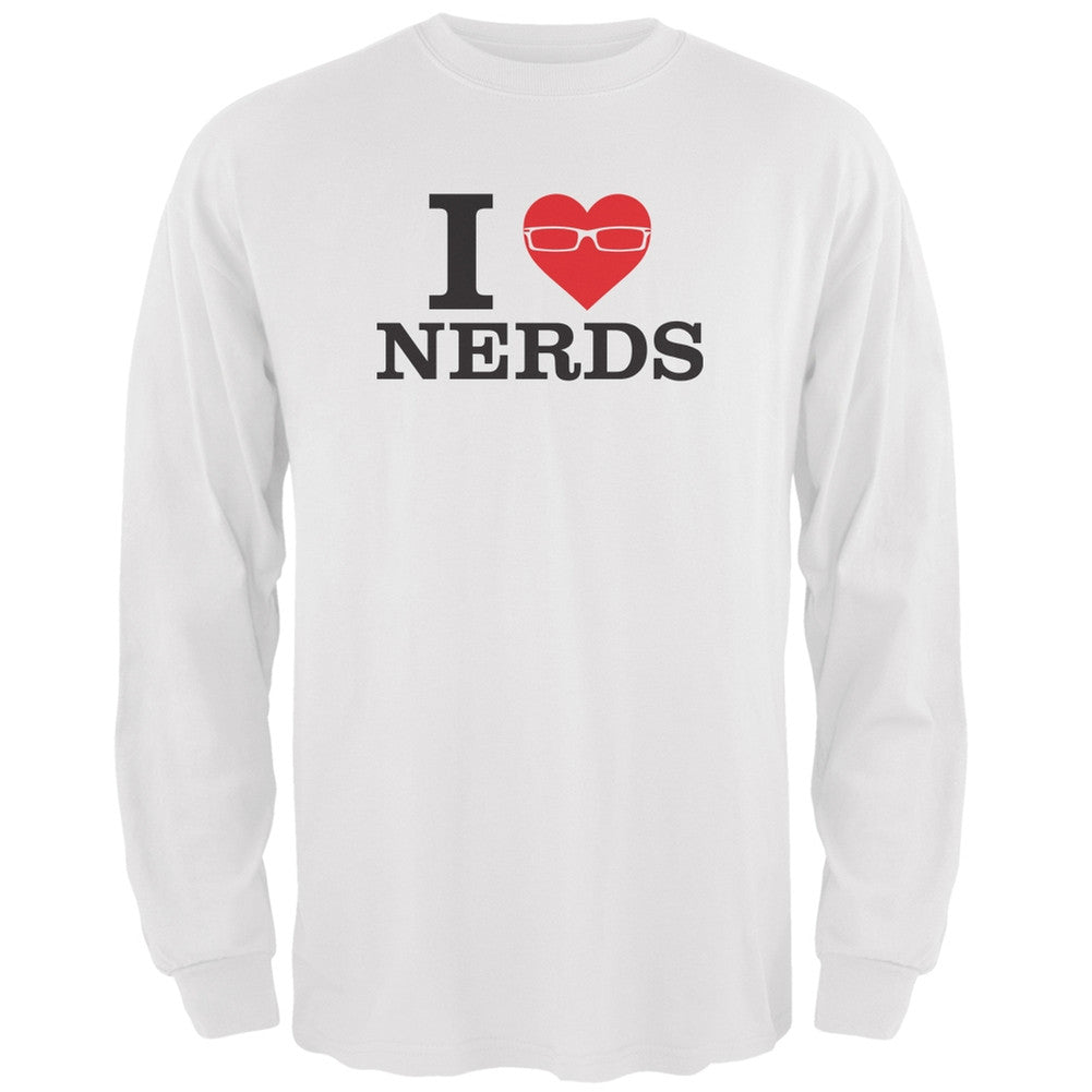 I Heart Nerds White Adult Long Sleeve T-Shirt Men's Long Sleeves Old Glory 2XL White