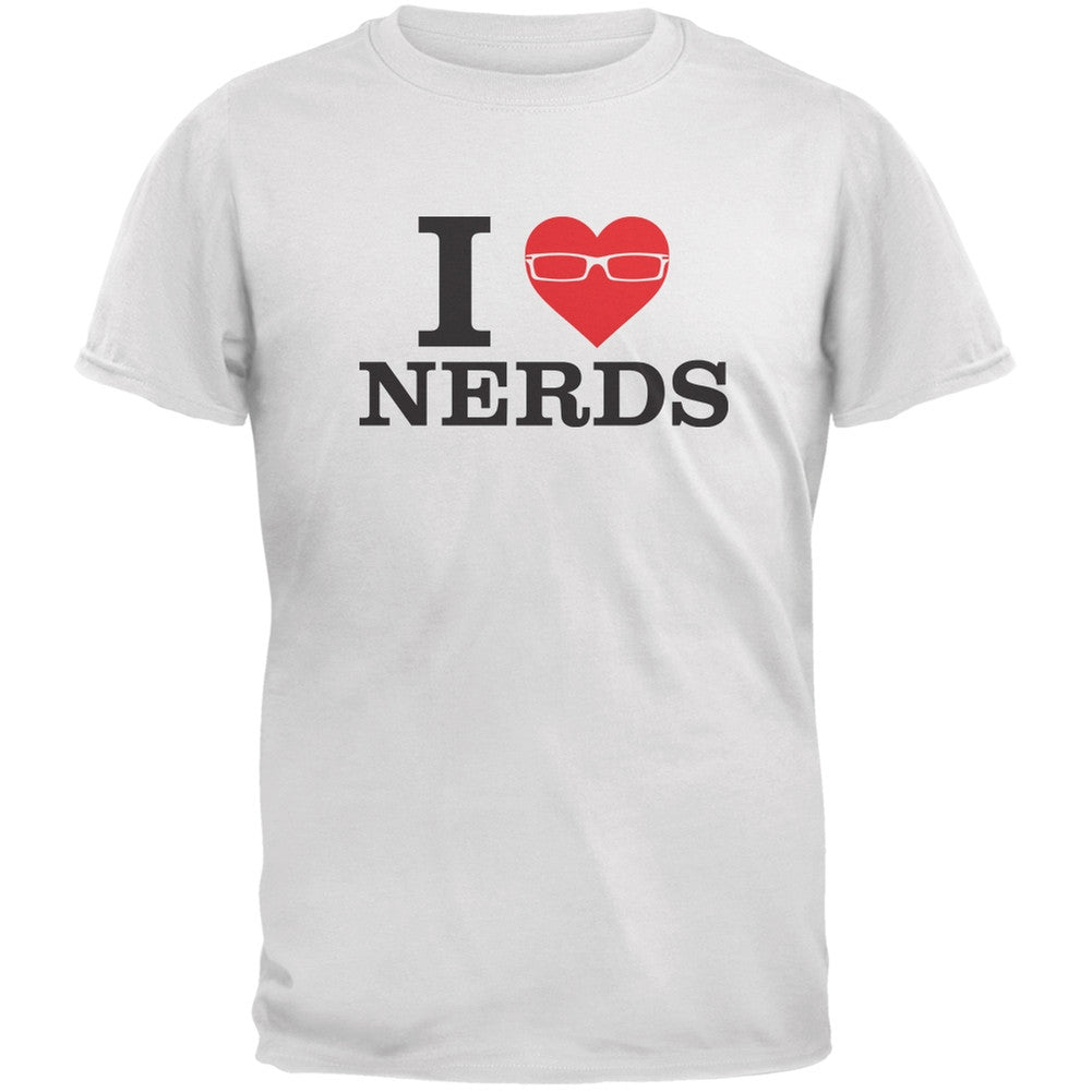 I Heart Nerds White Adult T-Shirt Men's T-Shirts Old Glory 2XL White