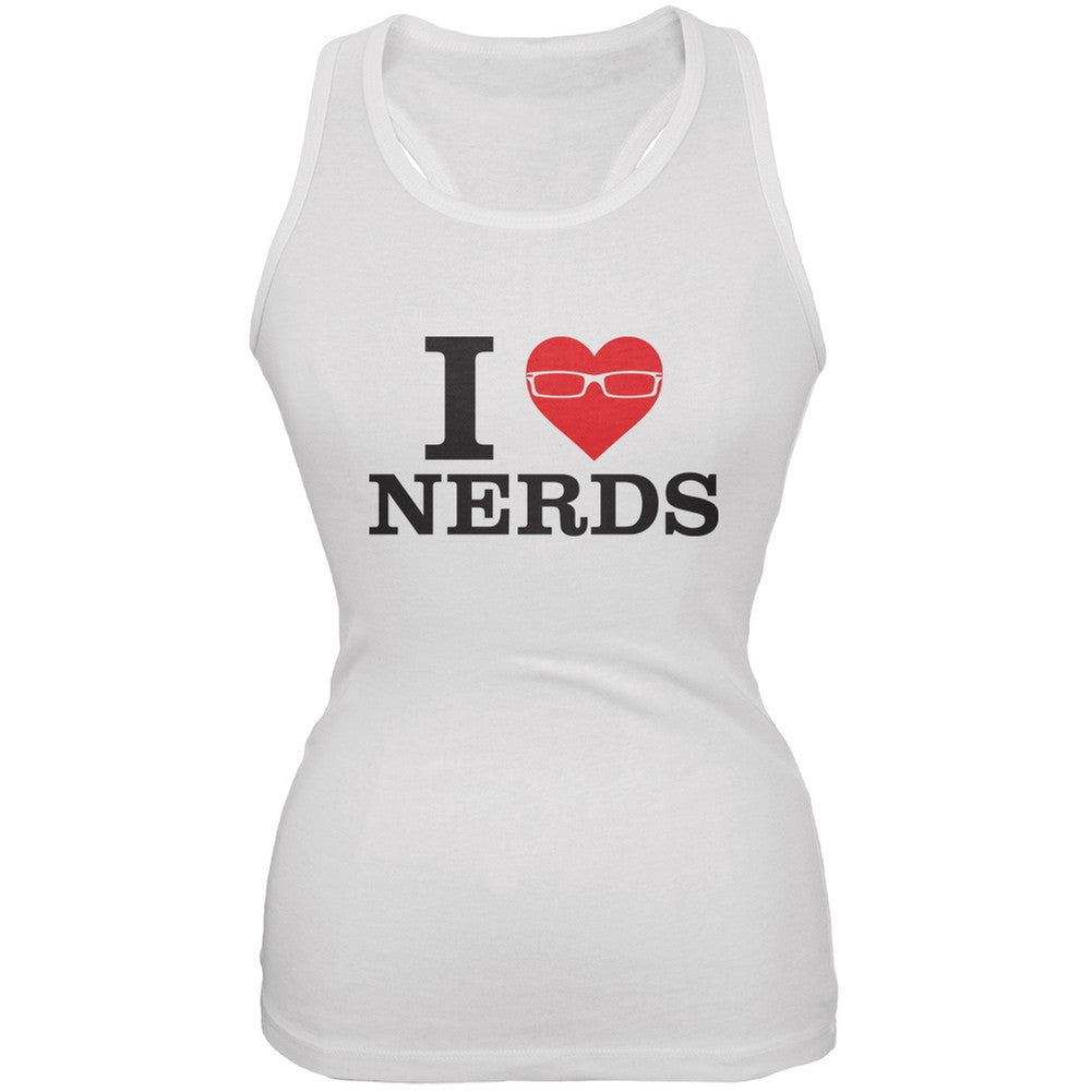 I Heart Nerds White Soft Juniors Tank Top Juniors Tank Tops Old Glory 2XL White