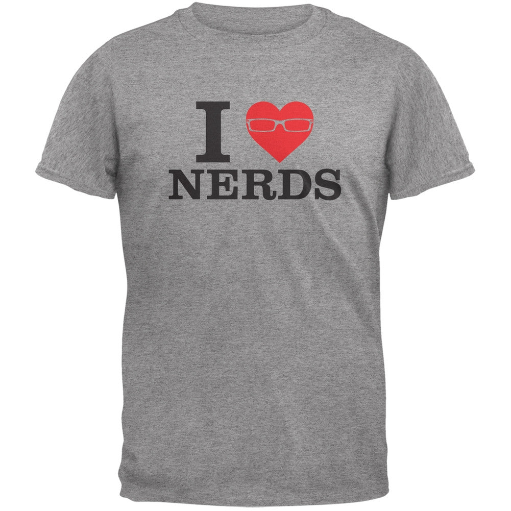 I Heart Nerds Heather Grey Adult T-Shirt Men's T-Shirts Old Glory 2XL Grey
