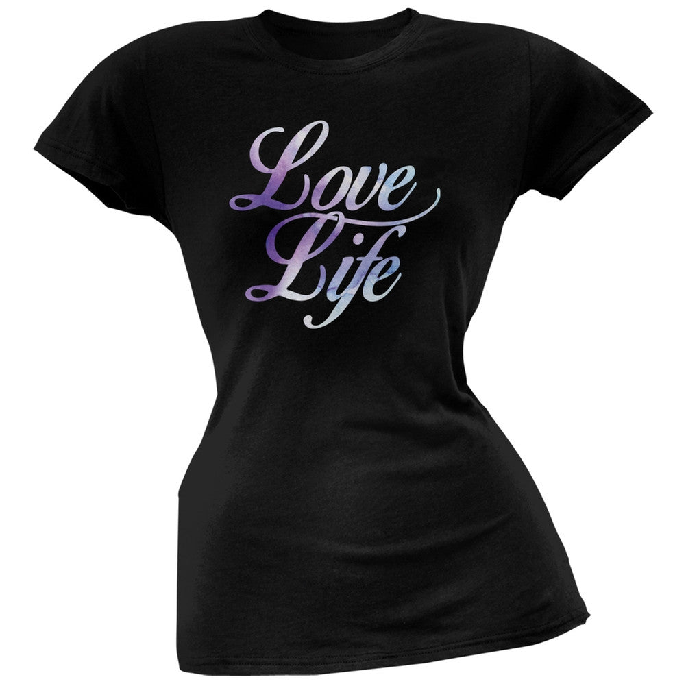 Love Life Watercolor Black Soft Juniors T-Shirt Juniors T-Shirts Old Glory 2XL Black