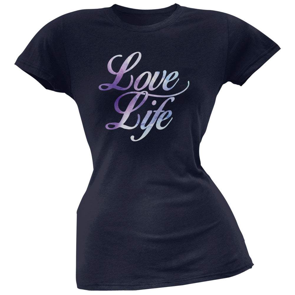 Love Life Watercolor Navy Soft Juniors T-Shirt Juniors T-Shirts Old Glory 2XL Blue