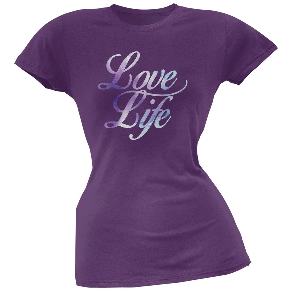 Love Life Watercolor Purple Soft Juniors T-Shirt Juniors T-Shirts Old Glory 2XL Purple