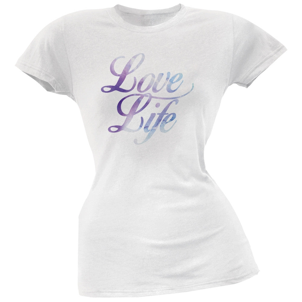 Love Life Watercolor White Soft Juniors T-Shirt Juniors T-Shirts Old Glory 2XL White