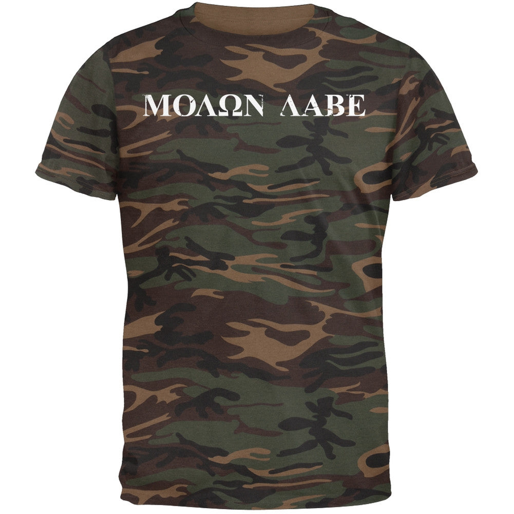 Molon Labe Distressed Print Black T-Shirt Men's T-Shirts Old Glory