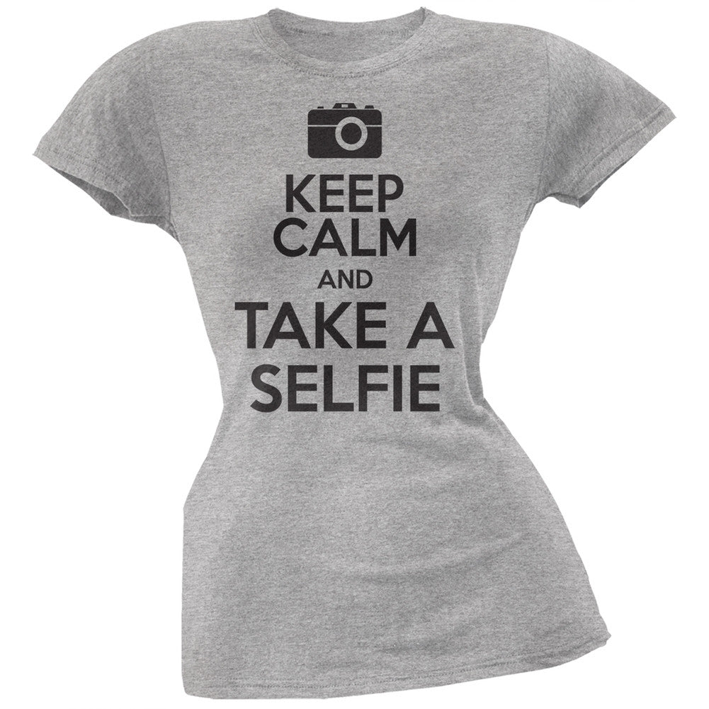Keep Calm Take a Selfie Heather Grey Soft Juniors T-Shirt Juniors T-Shirts Old Glory