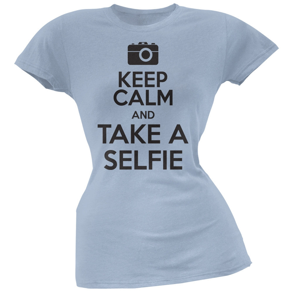 Keep Calm Take a Selfie Heather Grey Soft Juniors T-Shirt Juniors T-Shirts Old Glory