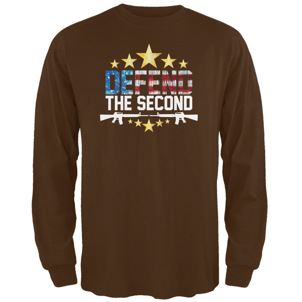 Defend The Second Brown Adult Long Sleeve T-Shirt Men's Long Sleeves Old Glory 2XL Brown