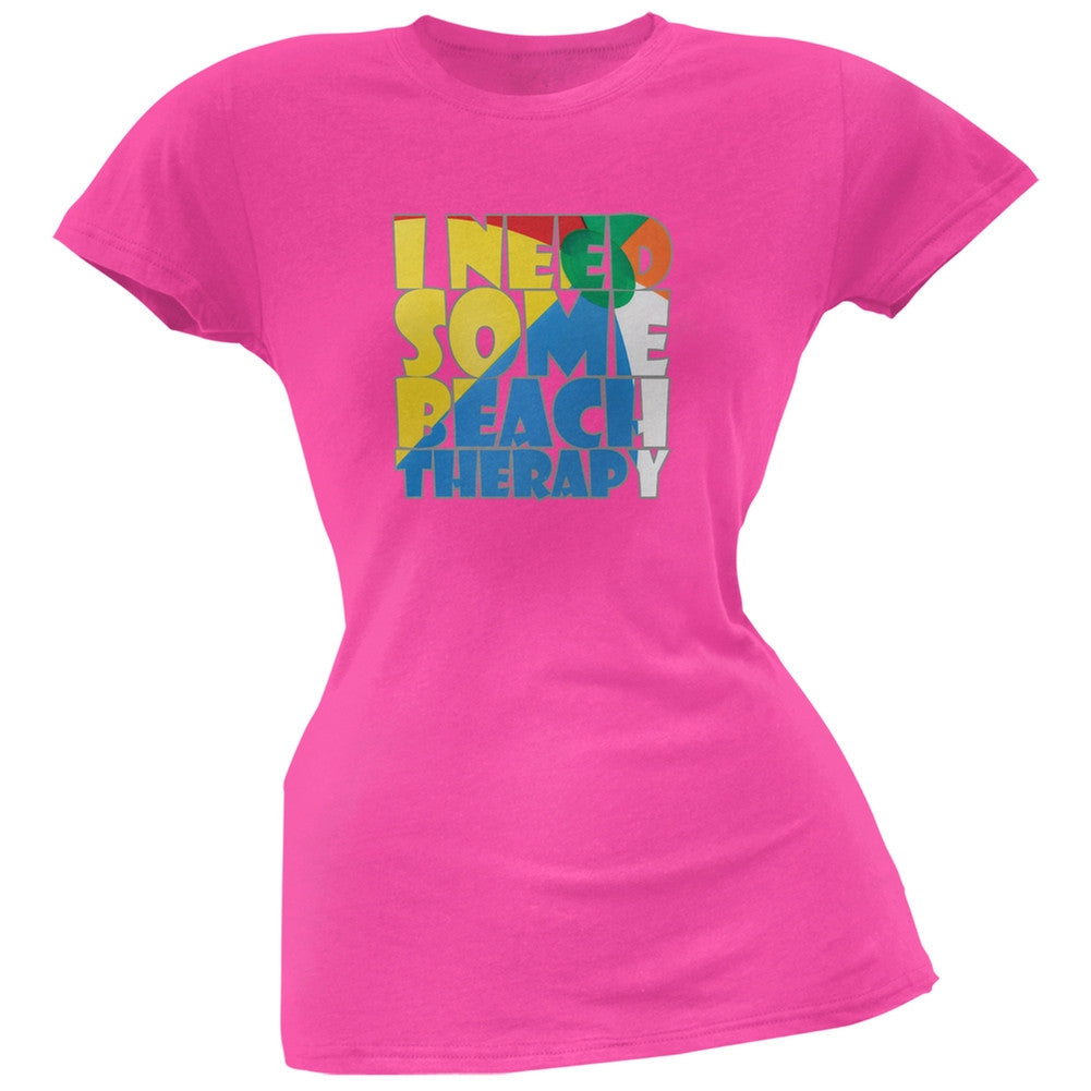Beach Therapy Hot Pink Juniors Soft T-Shirt Juniors T-Shirts Old Glory 2XL Pink