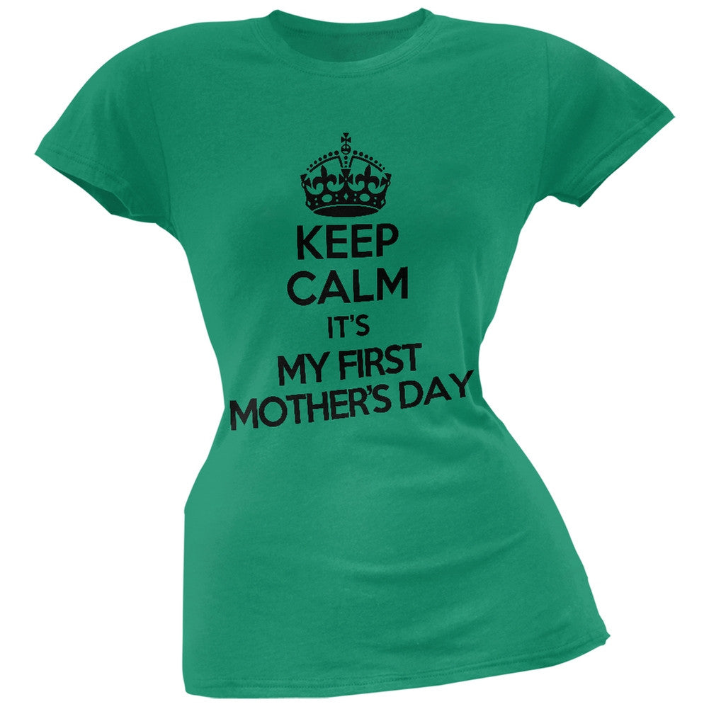 Keep Calm First Mother's Day Kelly Green Juniors Soft T-Shirt Juniors T-Shirts Old Glory 2XL Green
