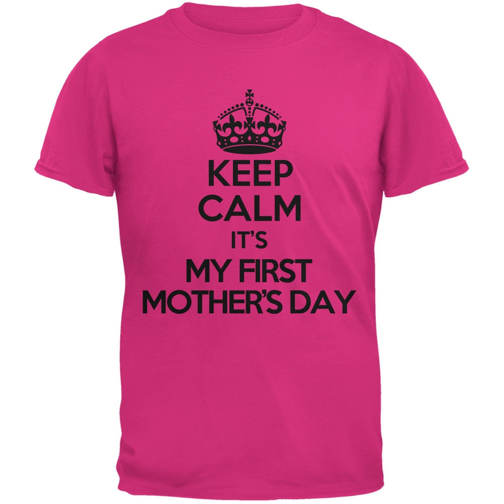 Keep Calm First Mother's Day Pink Adult T-Shirt Men's T-Shirts Old Glory 2XL Pink