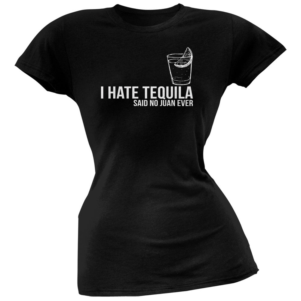 Cinco de Mayo - I Hate Tequila Black Juniors Soft T-Shirt Juniors T-Shirts Old Glory SM Black