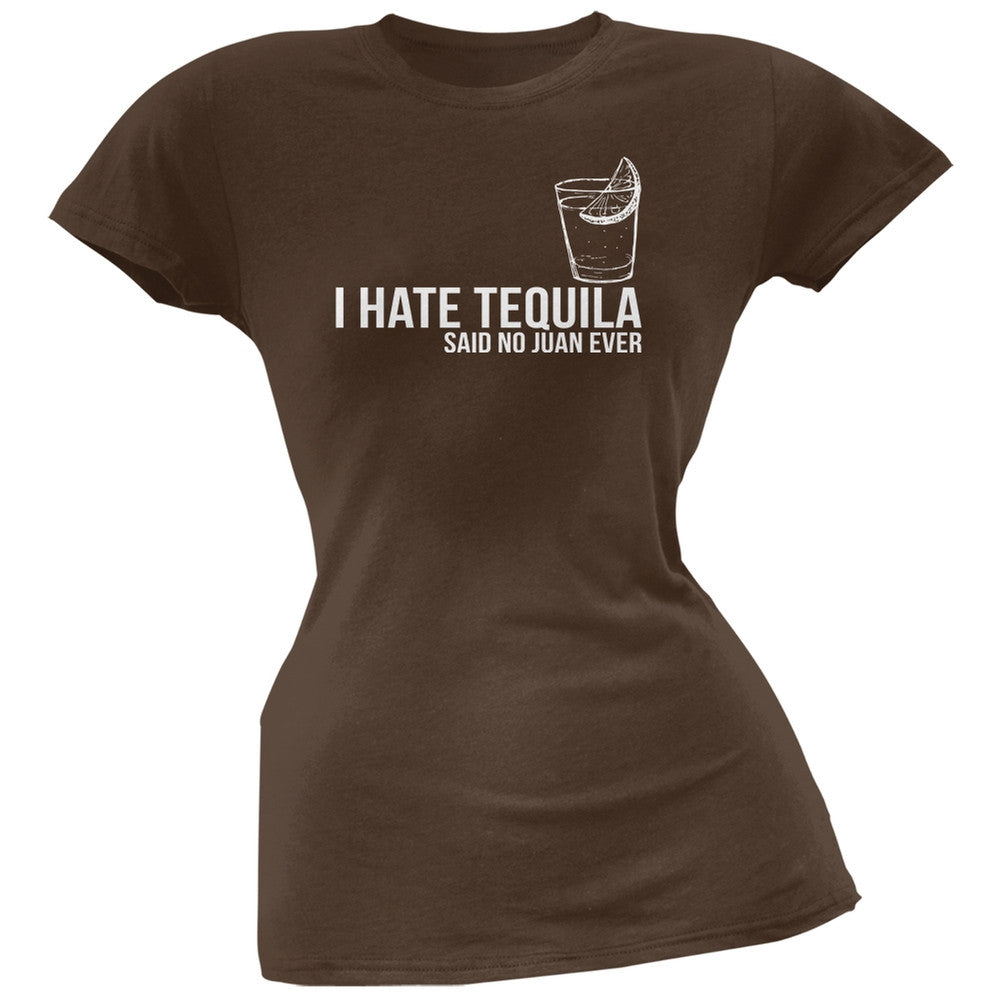 Cinco de Mayo - I Hate Tequila Black Juniors Soft T-Shirt Juniors T-Shirts Old Glory SM Brown