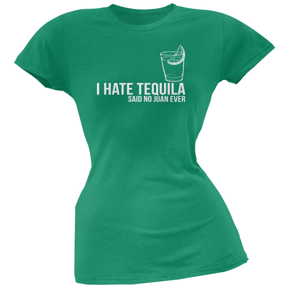 Cinco de Mayo - I Hate Tequila Black Juniors Soft T-Shirt Juniors T-Shirts Old Glory SM Green
