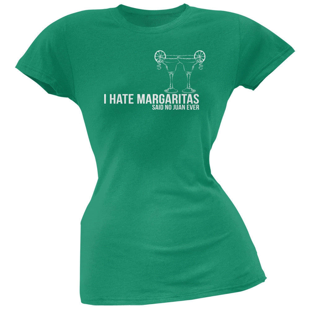 Cinco de Mayo - I Hate Margaritas Black Juniors Soft T-Shirt Juniors T-Shirts Old Glory SM Green