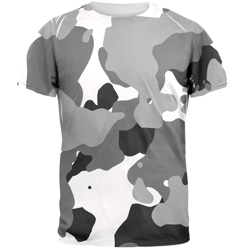 Grey Camo All Over Adult T-Shirt Men's T-Shirts Old Glory 2XL White