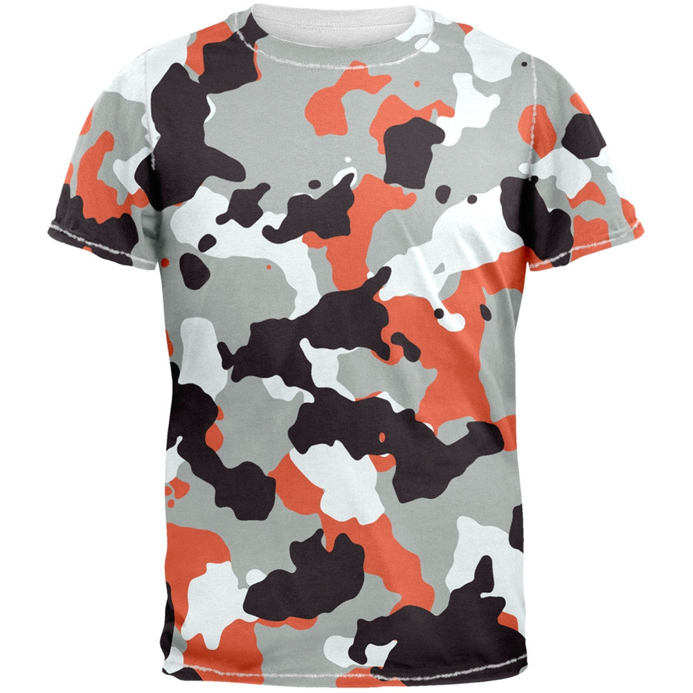 Grey & Orange Camo All Over Adult T-Shirt Men's T-Shirts Old Glory 2XL White