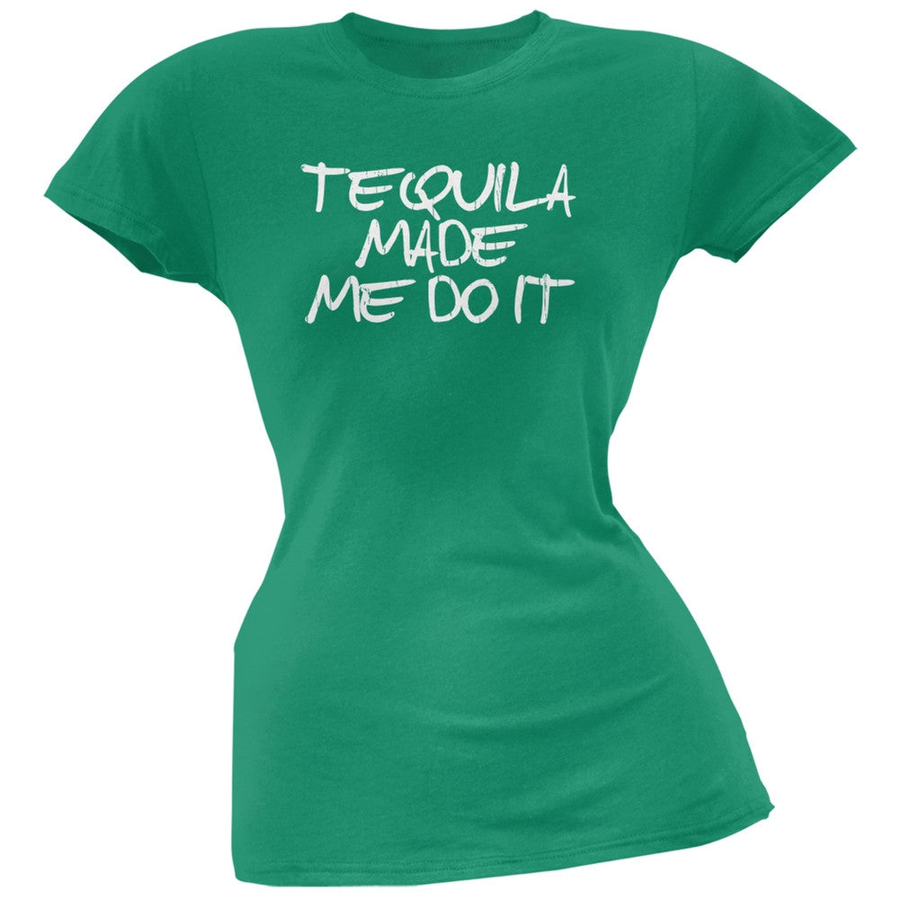 Cinco de Mayo - Tequila Made Me Do It Black Juniors Soft T-Shirt Juniors T-Shirts Old Glory SM Green