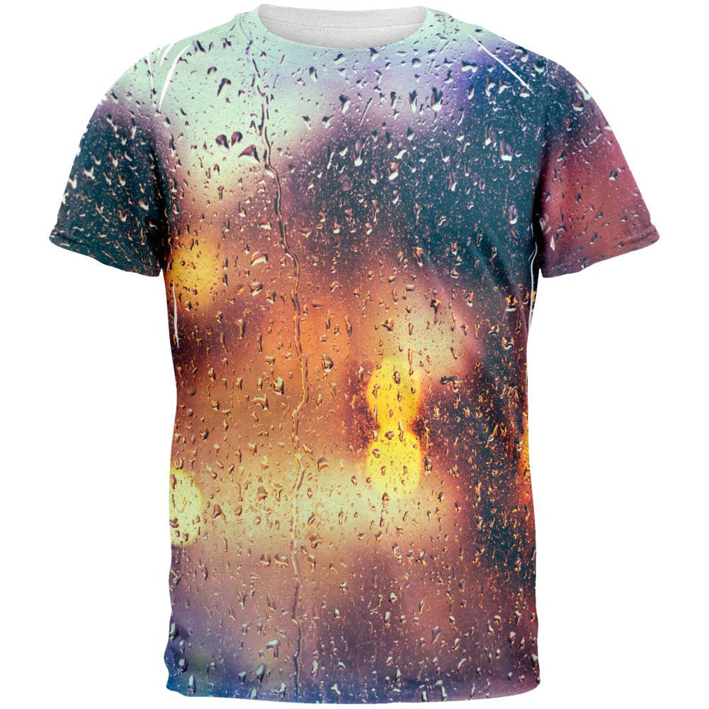 Rainy Bokeh All Over Adult T-Shirt Men's T-Shirts Old Glory 2XL White