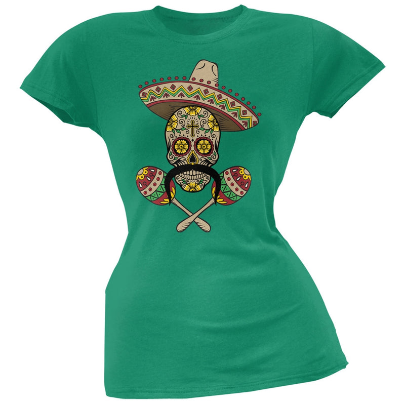 Cinco de Mayo - Sombrero Skull Maracas Crossbones Orange Soft Juniors T-Shirt Juniors T-Shirts Old Glory