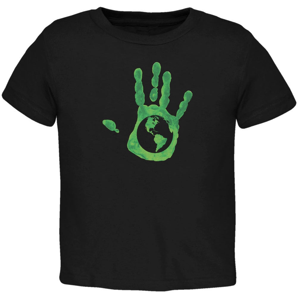 Earth Day - Handprint Earth Black Toddler T-Shirt Toddler T-Shirts Old Glory 2T Black