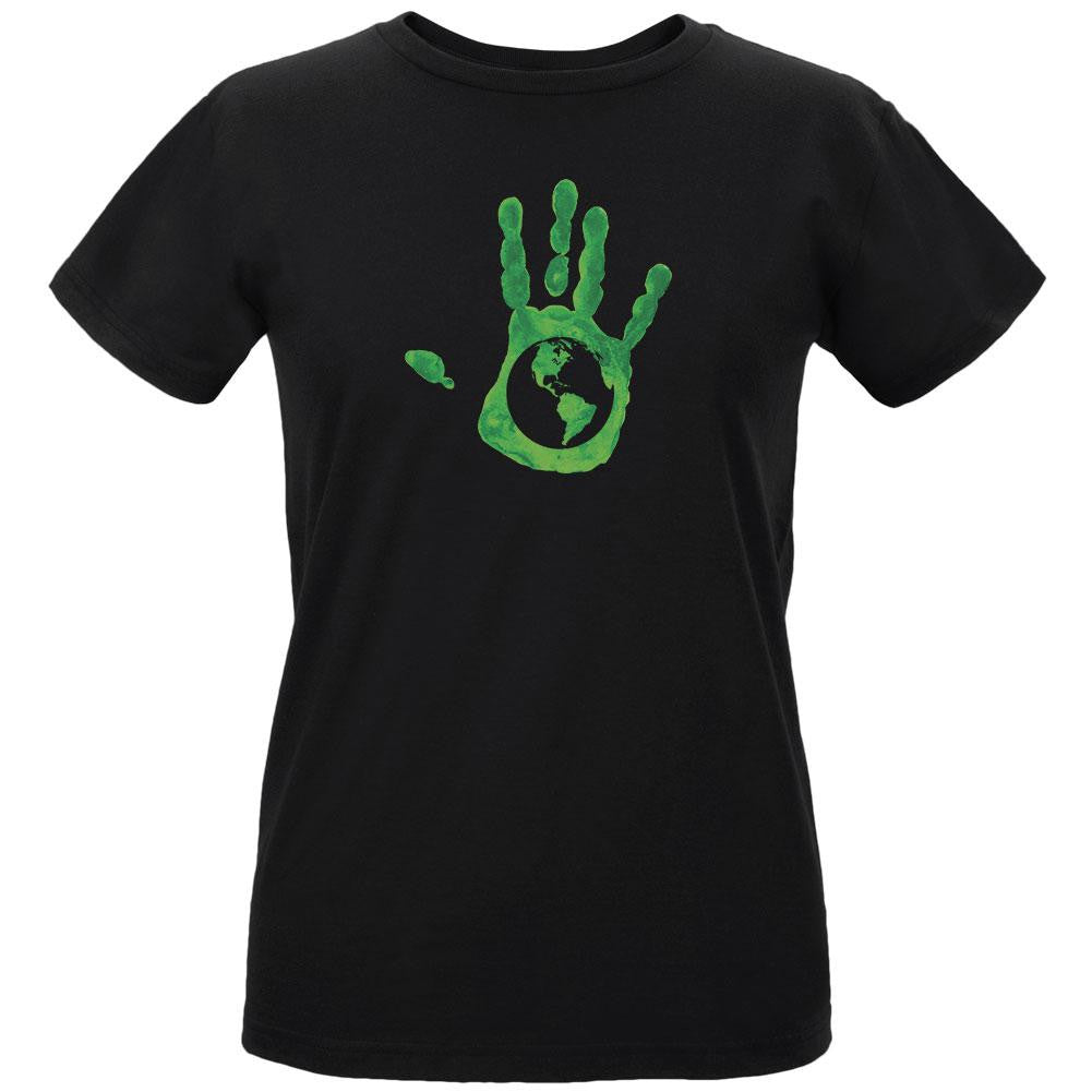 Earth Day - Handprint Earth Women's Organic Black T-Shirt Women's T-Shirts Old Glory LG Black