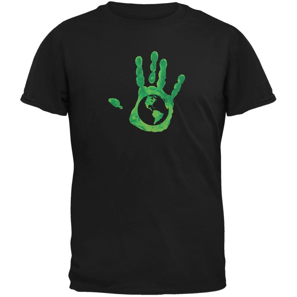 Earth Day - Handprint Earth Black Youth T-Shirt Youth T-Shirts Old Glory LG Black