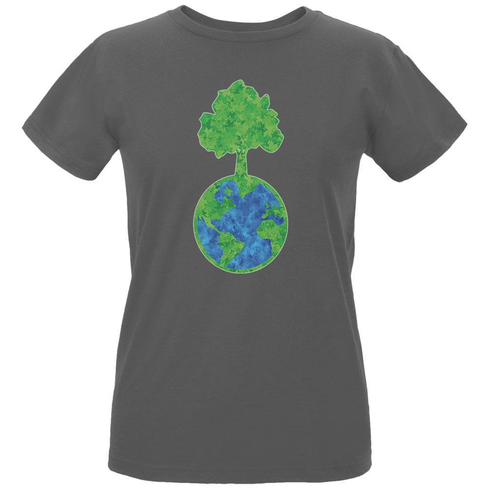 Earth Day - World Tree Women's Organic Charcoal T-Shirt Women's T-Shirts Old Glory LG Grey