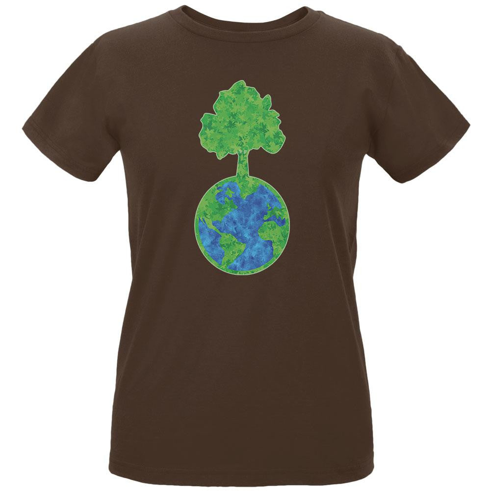 Earth Day - World Tree Women's Organic Chocolate T-Shirt Women's T-Shirts Old Glory LG Brown