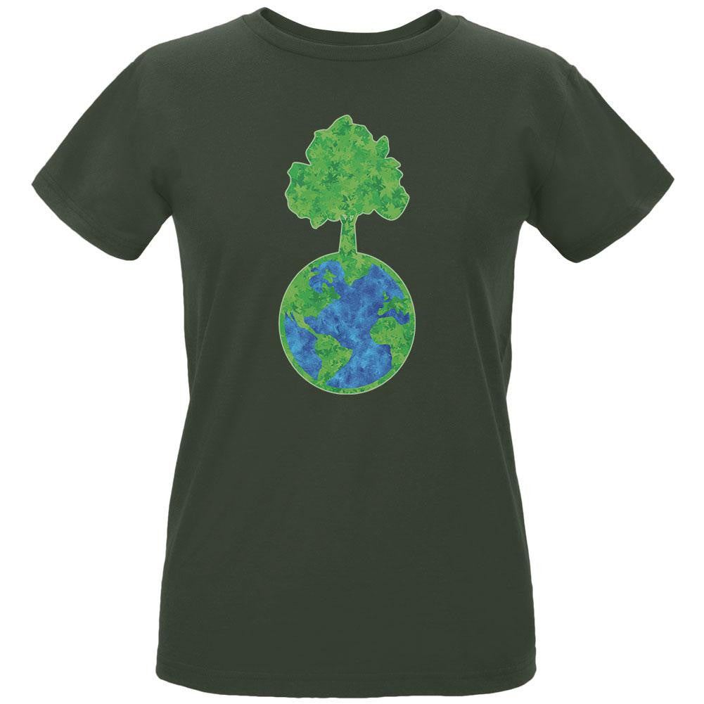 Earth Day - World Tree Women's Organic City Green T-Shirt Women's T-Shirts Old Glory LG Green