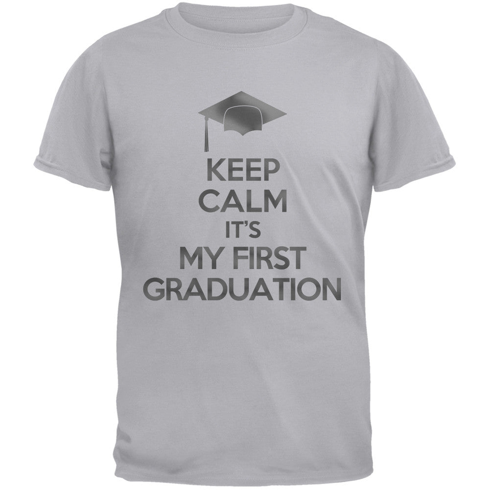 Keep Calm First Graduation Ash Adult T-Shirt Men's T-Shirts Old Glory 2XL Grey