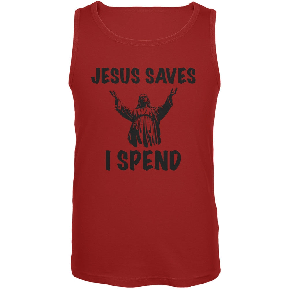 Jesus Saves, I Spend Red Adult Tank Top Men's Tank Tops Old Glory 2XL Red