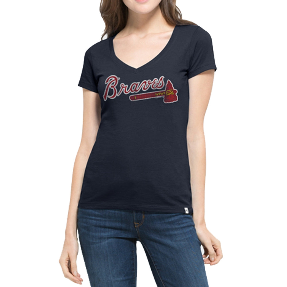 Atlanta Braves - Flanker Logo MVP Juniors V-Neck T-Shirt Juniors T-Shirts Atlanta Braves LG Blue