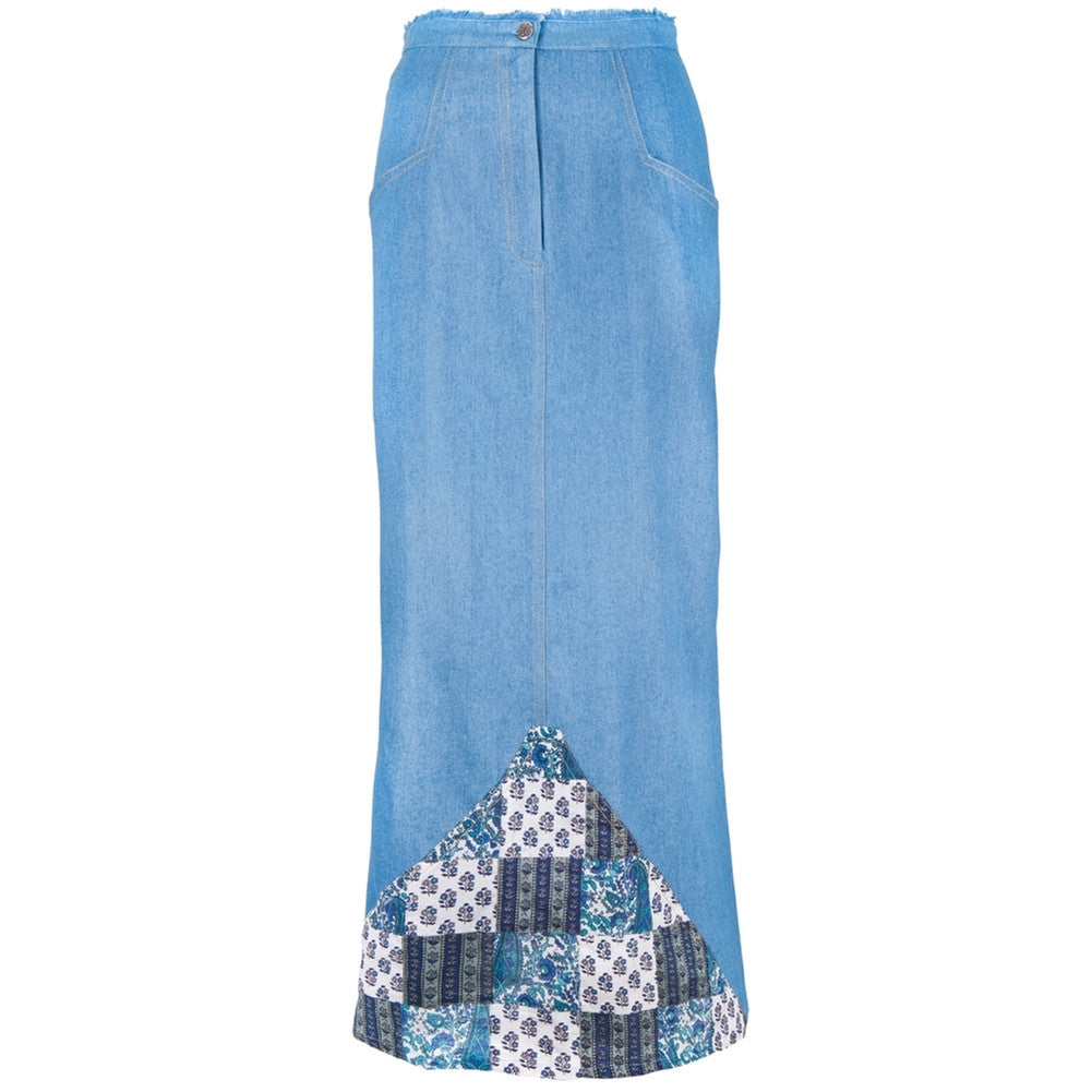 Denim & Blue Patchwork - Long Skirt Women's Skirts Old Glory