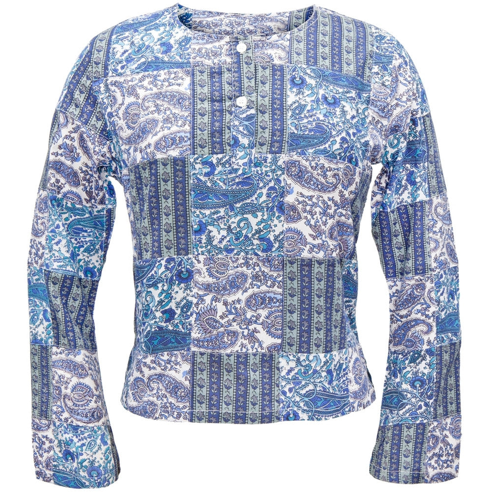 Blue Patchwork Blouse Women's Blouses Old Glory