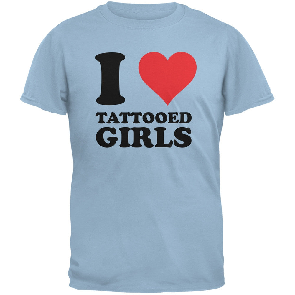 I Heart Tattooed Girls Light Blue Adult T-Shirt Men's T-Shirts Old Glory 2XL Blue