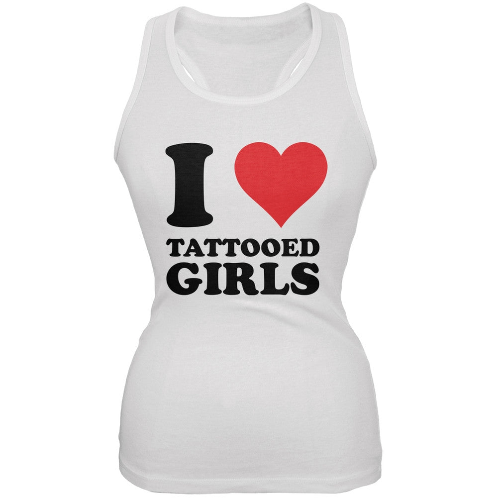 I Heart Tattooed Girls White Juniors Soft Tank Top Juniors Tank Tops Old Glory 2XL White